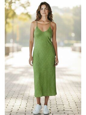 Topshop Green Sleeveless Lace Midi Dress With Strappy Back Design Size Small